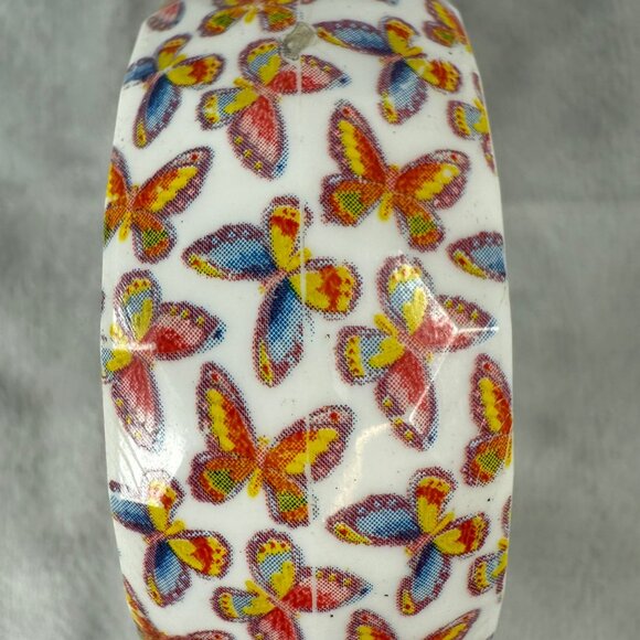 Butterfly Pattern White Plastic Bangle Bracelet Colorful Design Women Slip On - Picture 3 of 16